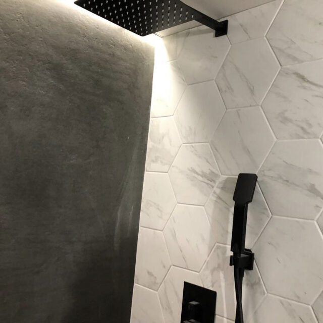 Baño porcelanico Lava Iron y Calacata